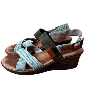 Keen Womans 7 Vapor Skyline Comfort Wedges Sandals Walking Shoes Leather Blue